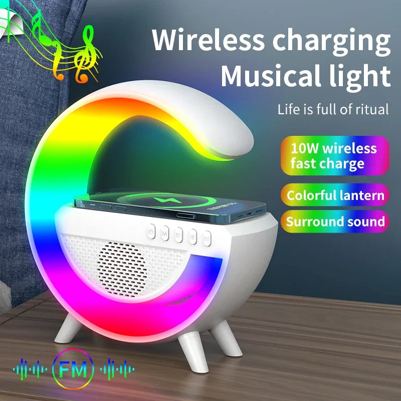 Multifunction RGB Light Wireless Charger Stand FM TF Card USB Bluetooth Speaker