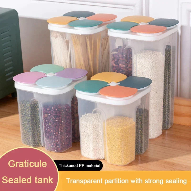 Grains Storage Tank Kitchen Compartment Storage Box Plastic Moisture-Proof Sealed Jar Noodle Beans Rice Container